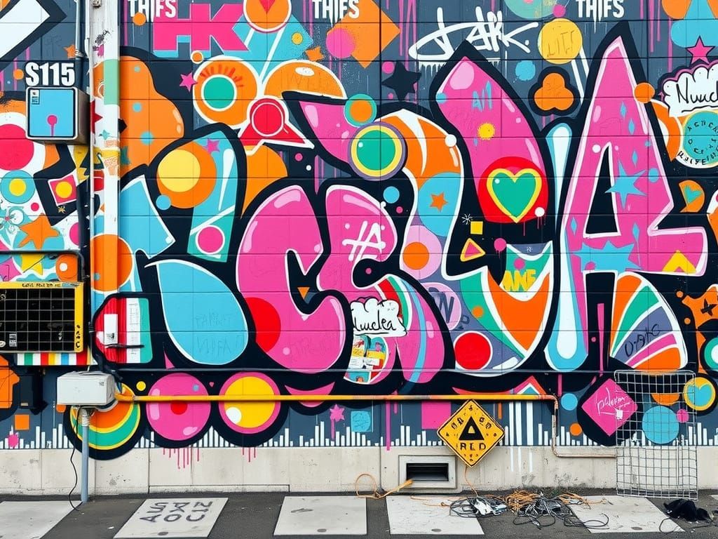 Graffiti Wall Pixelation in Glitchcore Impasto Style