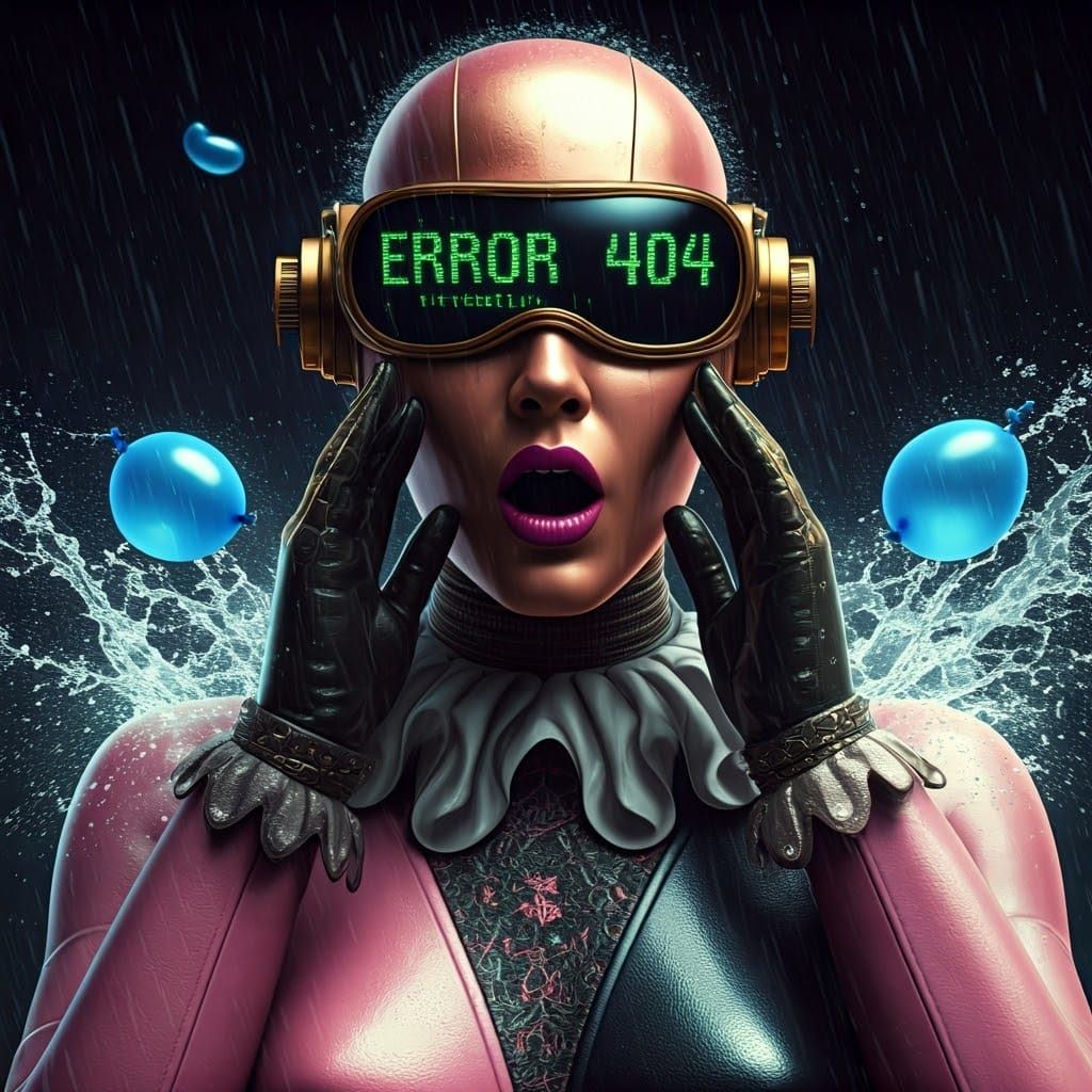 Glamorous Cyberpunk Cyborg in Error 404 Attire