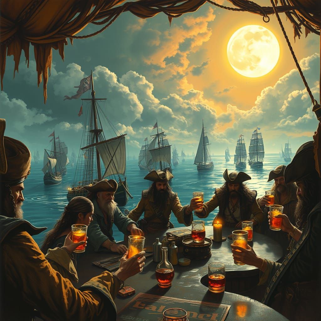 Pirate Island Bar at Night in Classic Adventure Art Style