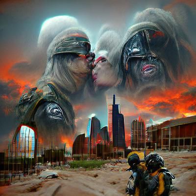 One last kiss apocalyptic Chicago the howling sci-fi soldiers trending on Artstation