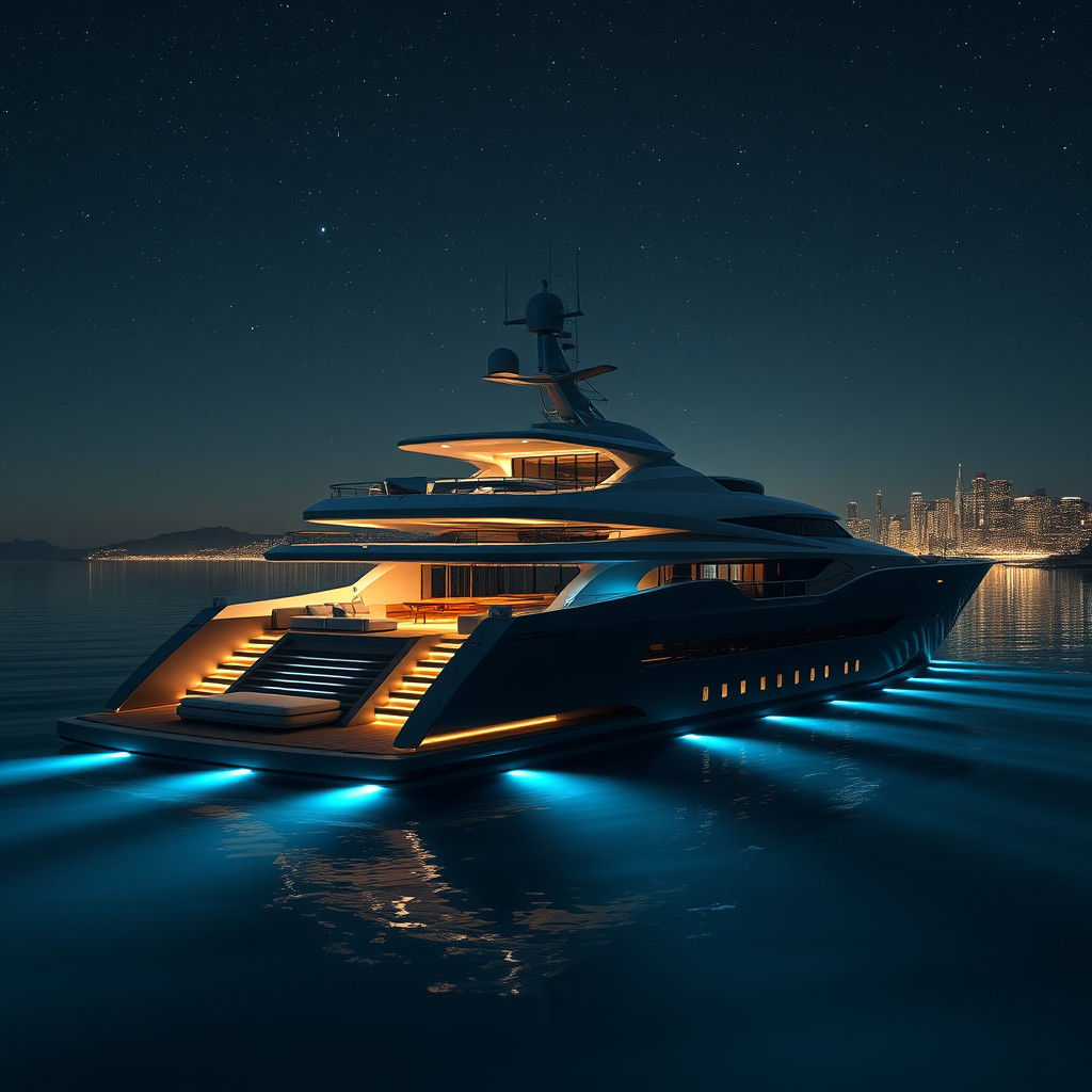 Luxury Yacht Anchored Under Starry Night Sky