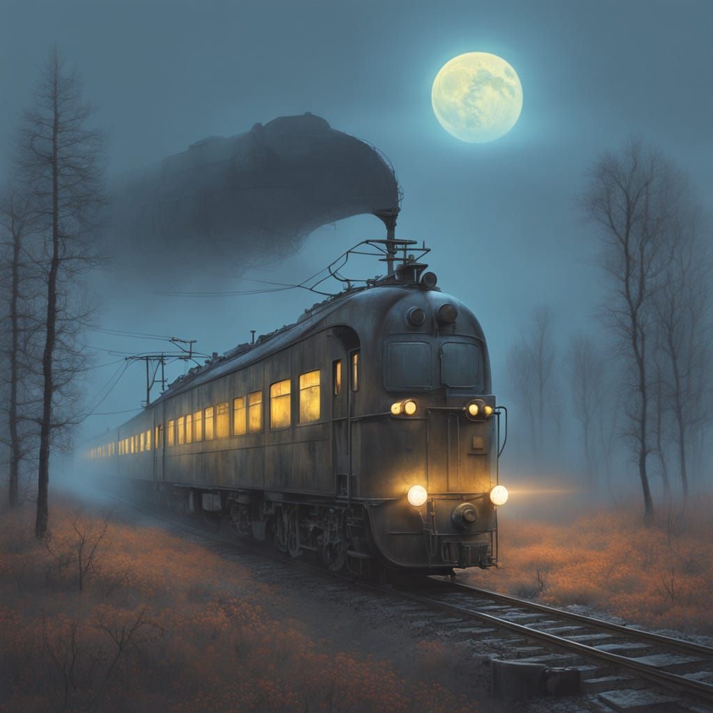 Mystical Train in a Dreamlike, Eerie Landscape