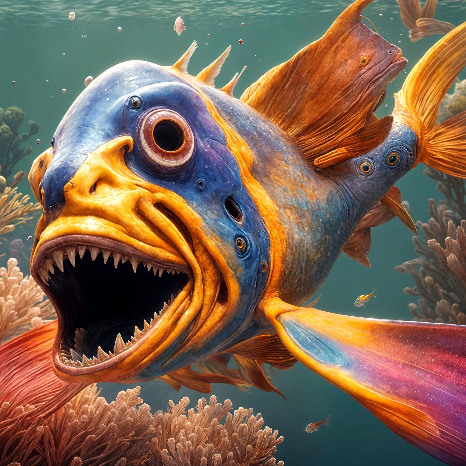 Colorful Alien Fish Painting in Hyperreal Style