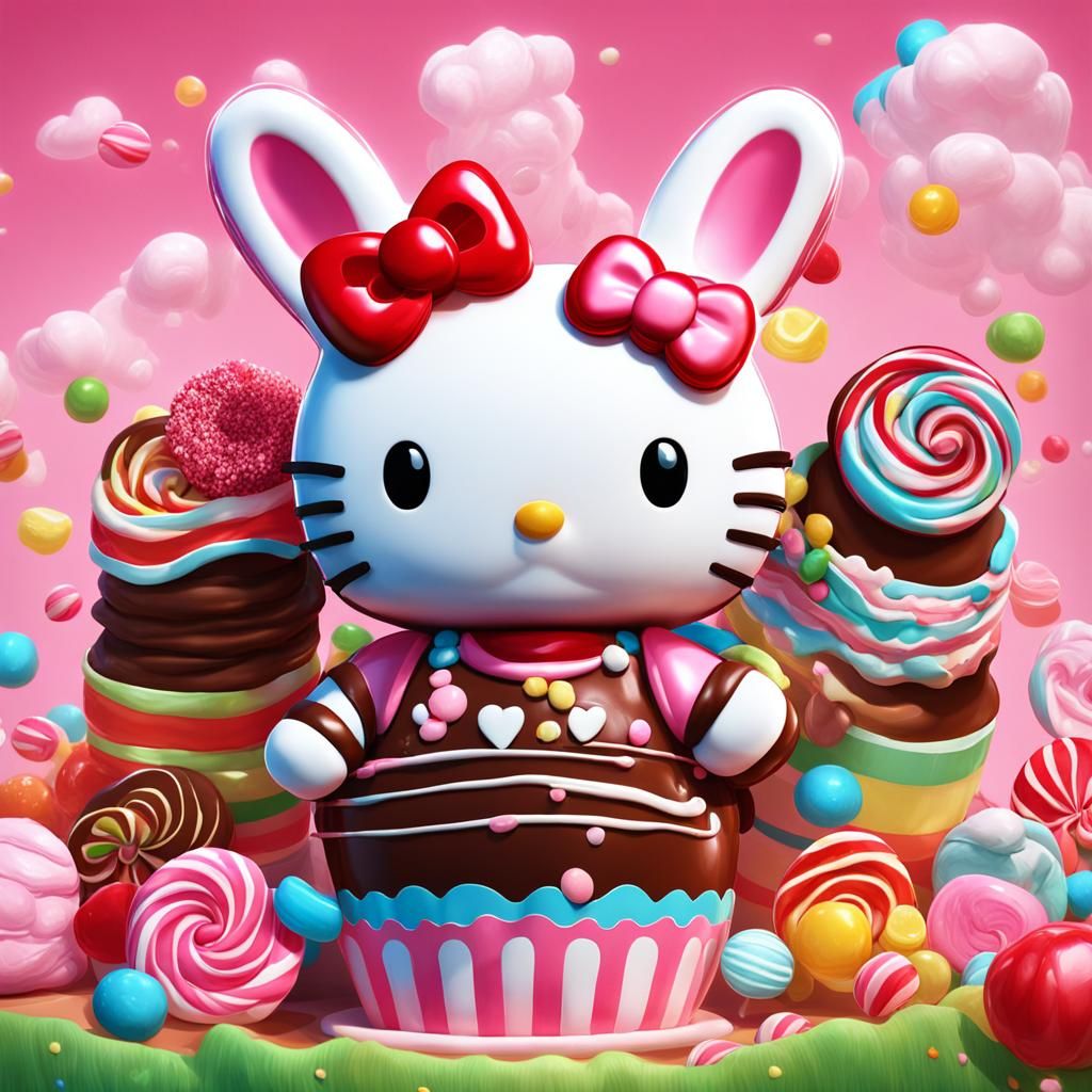 Hello Kitty as Chocolate Bunny in Candy Art Style