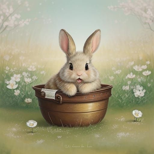 Whimsical Fluffy Baby Rabbit Squeaks in Golden Light