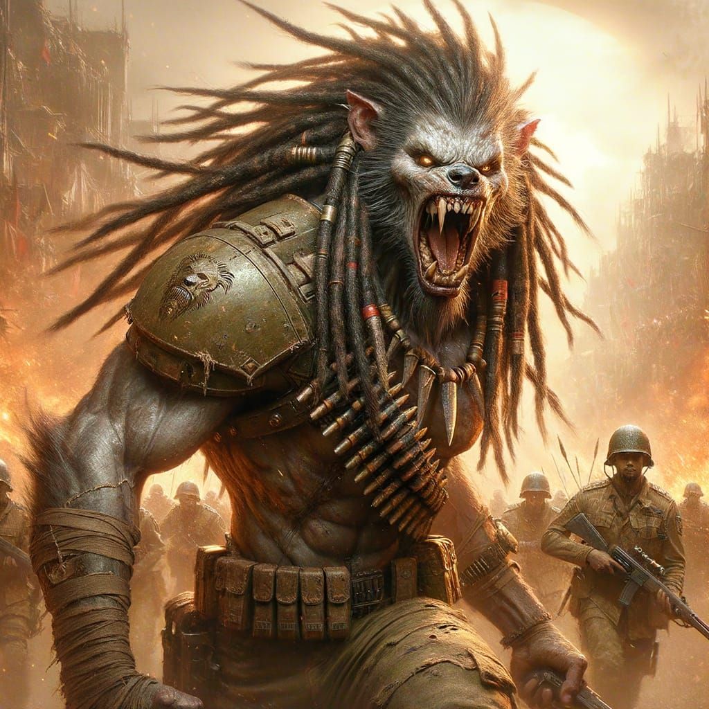 Warrior Gnoll Roaring in Comic Book Art Style