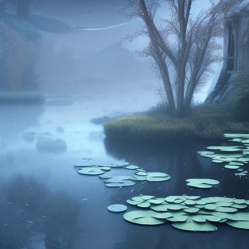 Frozen Lily Pads in Detailed Matte Painting