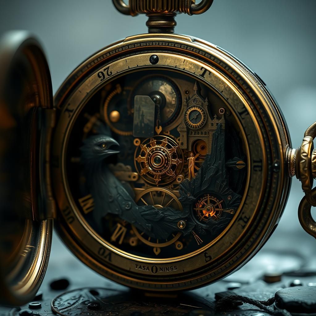 Eerie World in Golden Pocket Watch