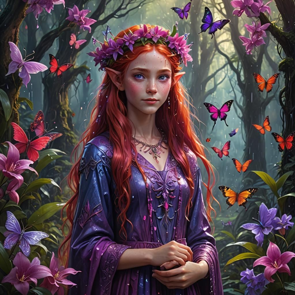 Elven Child with Lilies and Butterflies