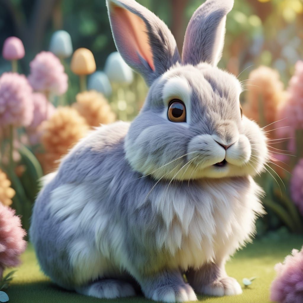 Pixar-Style Rabbit in a Vibrant Watercolor Garden