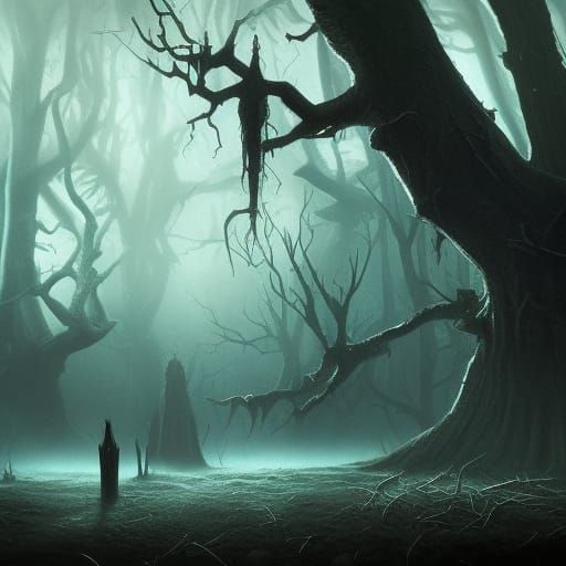 Eerie Sinister Grove with Monster Silhouette