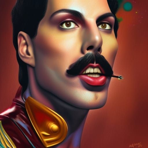 Hyperrealistic Portrait of Freddie Mercury in Splash Art Sty...