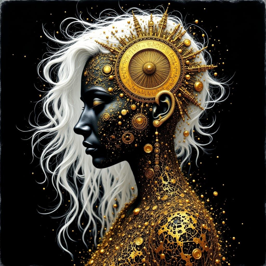 Golden Wire Woman in Abstract Fractal Bloom