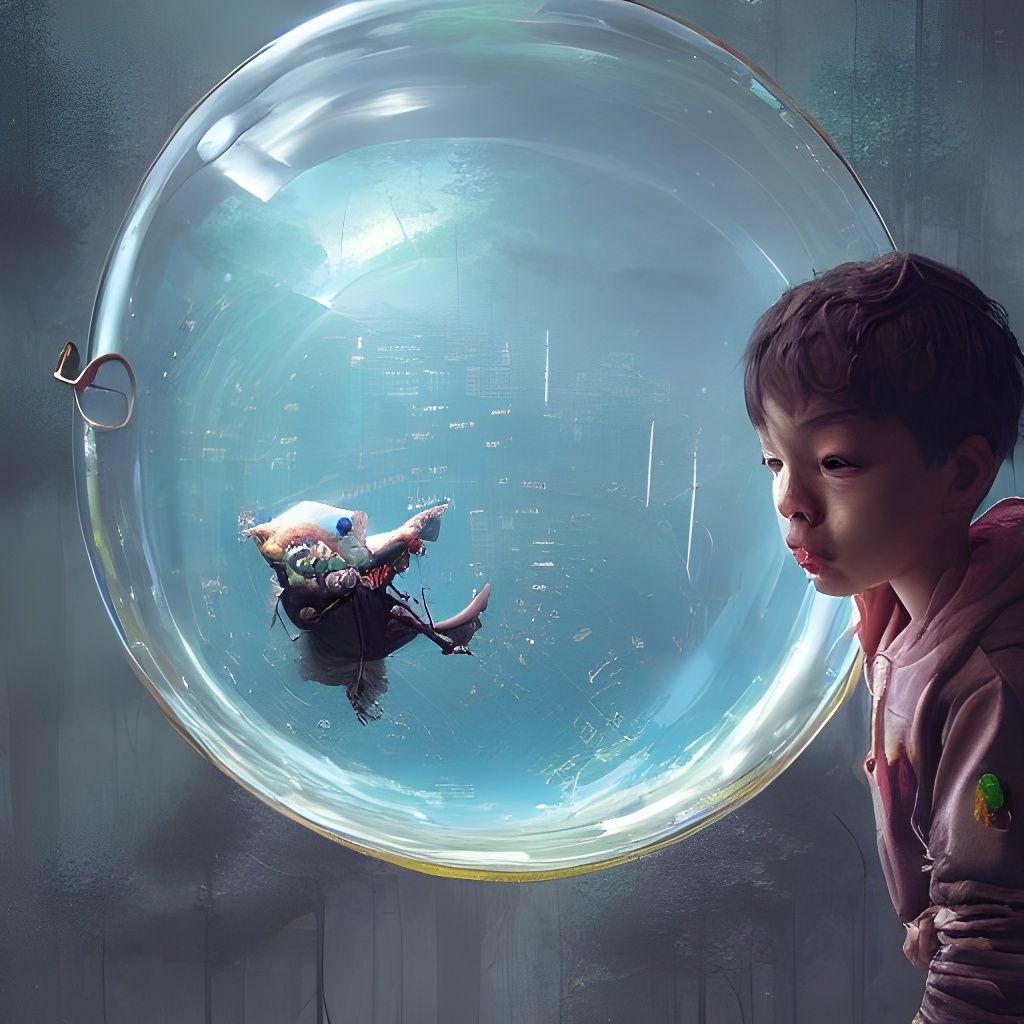 Spoiled Boy Encased in Bubble: Fantasy Art
