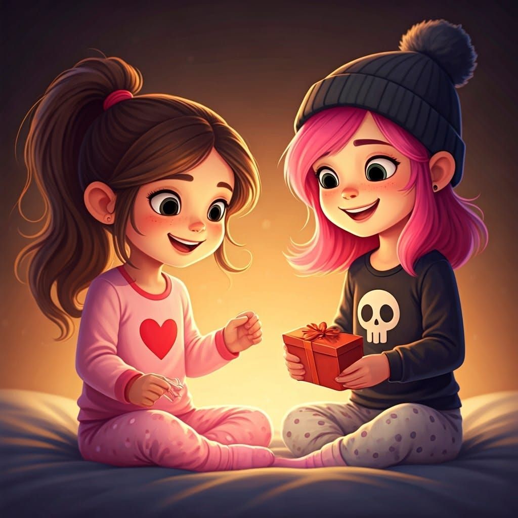 Sisters on Christmas Morning, Inspired by Whimsical Holiday....