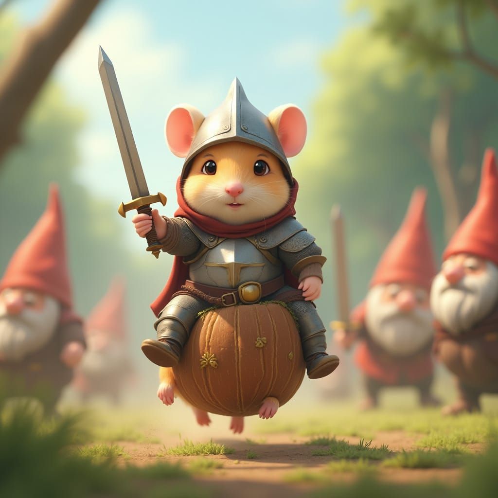 Charming Hamster Knight Rides into Battle on Coconut Steed