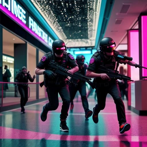 People Fleeing Mass Shooting: Synthwave Neon Art