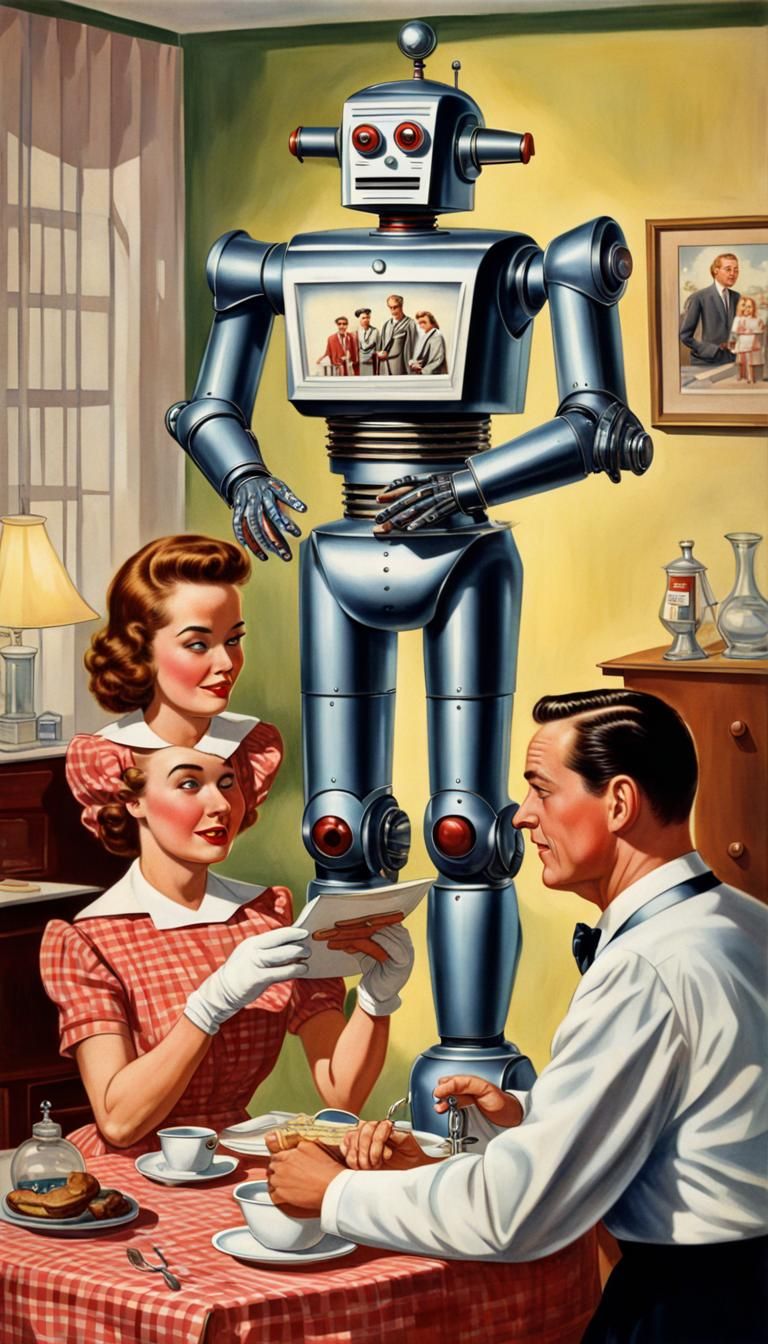 1950s Robot Butler Movie Poster in Cassette Futurism