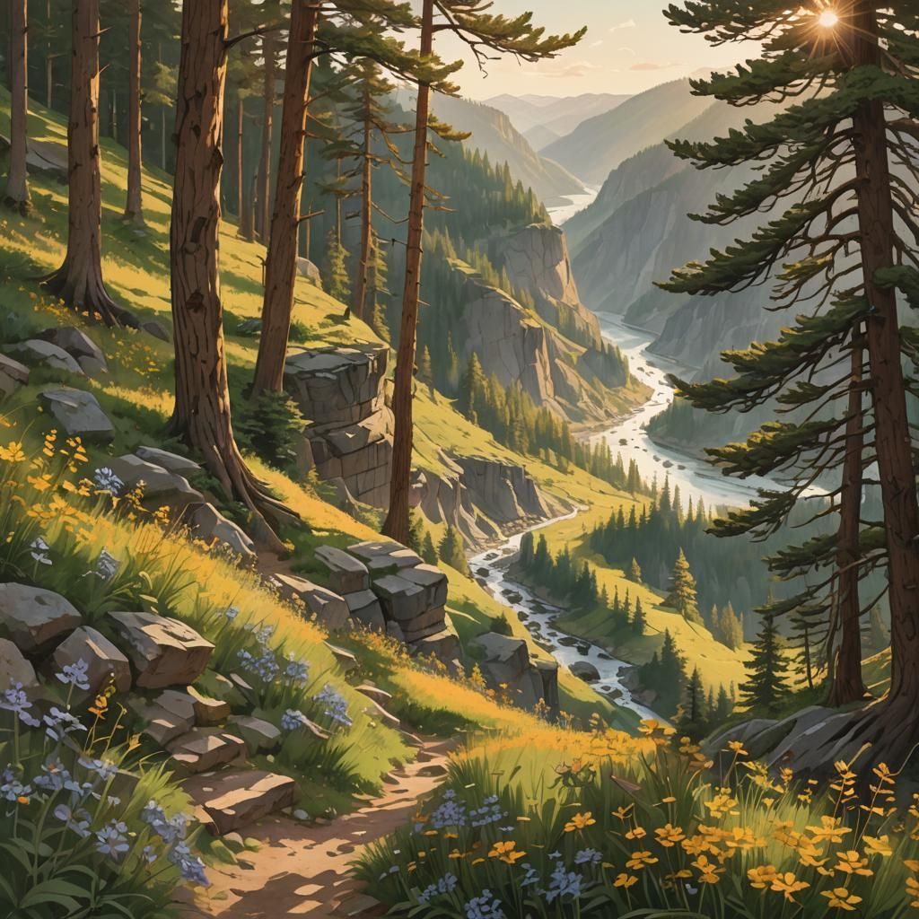 Cliffside Trail Matte Painting in Fantasy Art Style