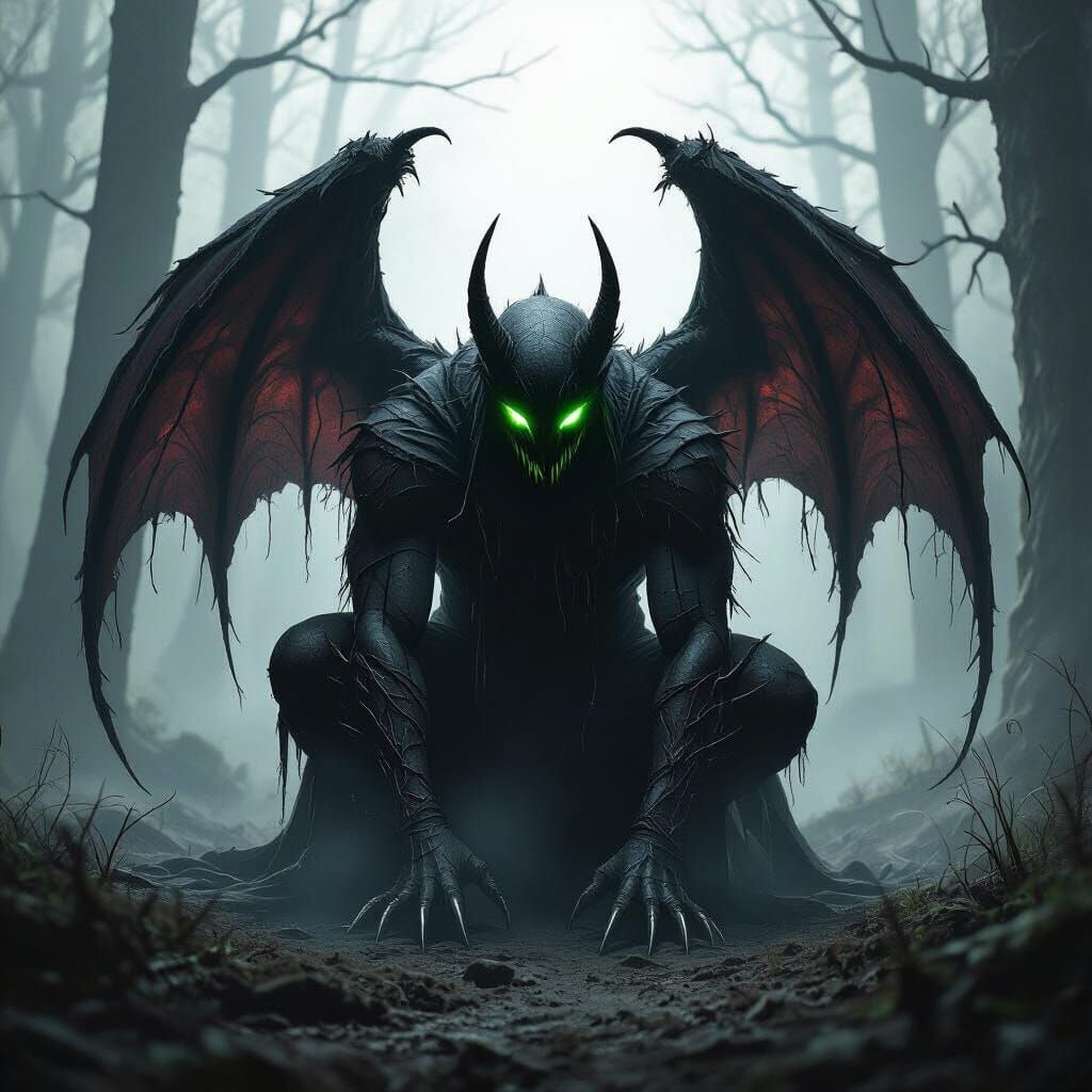 Blood Born in Shadowy Forest with Glowing Eyes