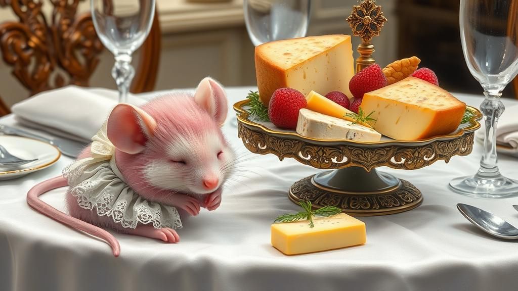 Pink-Haired Mouse's Cheese Dream: Photorealistic Still Life