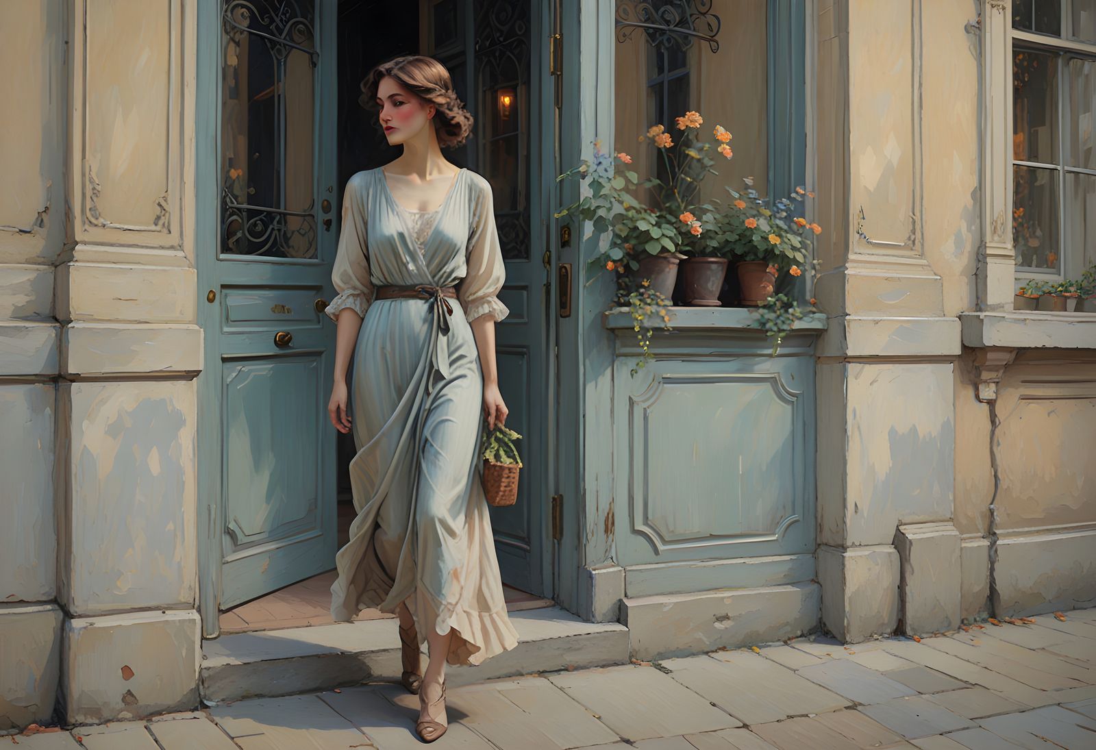 French Impressionist Woman Strolling in Soft Light