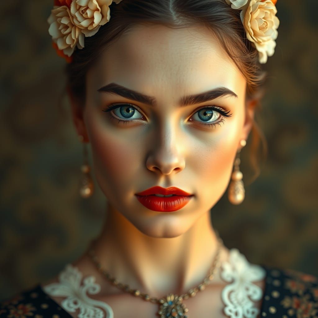 Elegant Young Woman with Blue Eyes, in Naturalistic Style