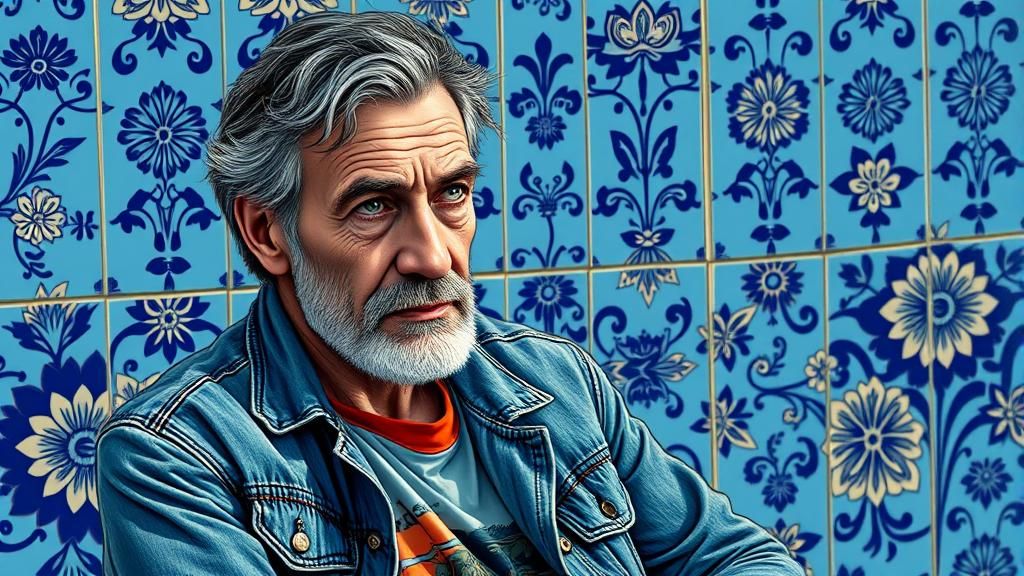 Georges Moustaki in Delft Blue Psychedelic Art