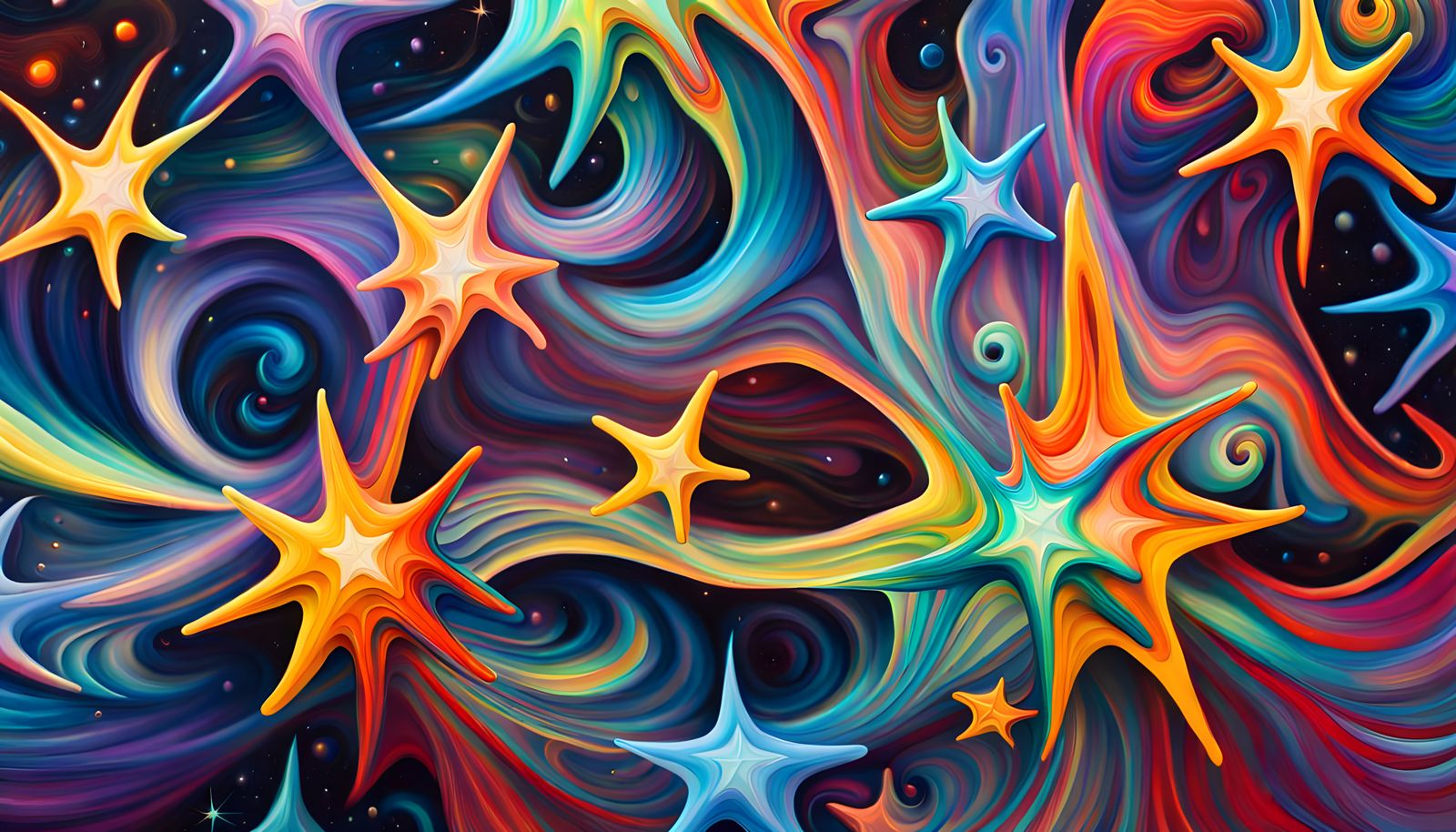 Colorful Star Cluster Formation in Abstract Oil Painting Sty...