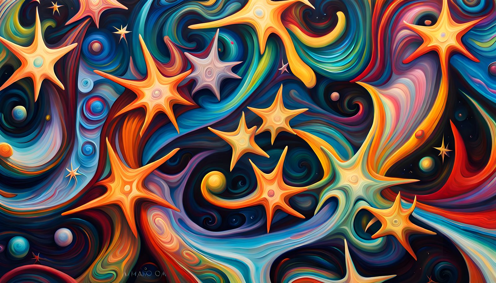 Colorful Star Cluster Formation as Oil Painting