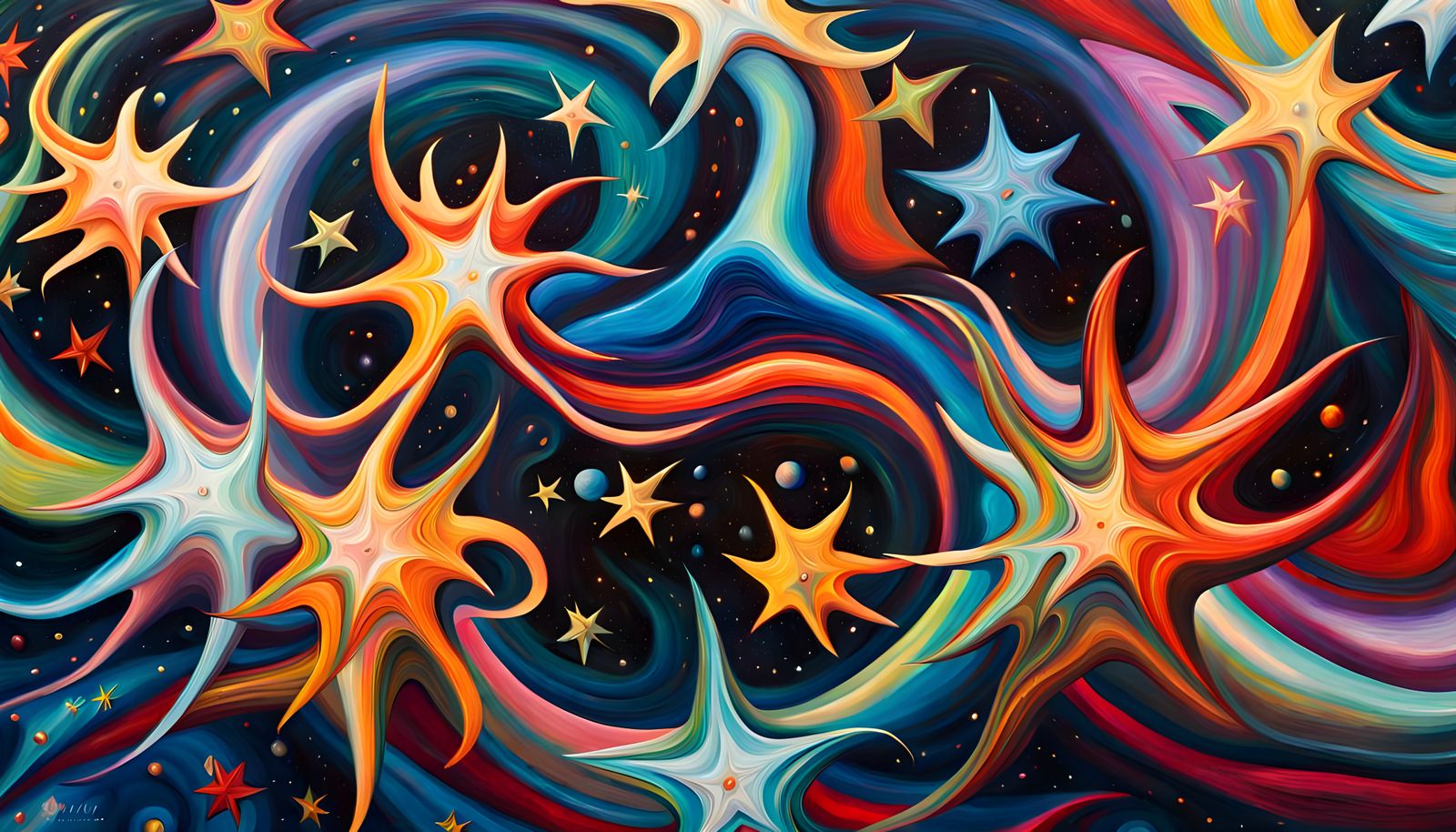 Vibrant Cosmic Star Cluster Formation as Oil Painting