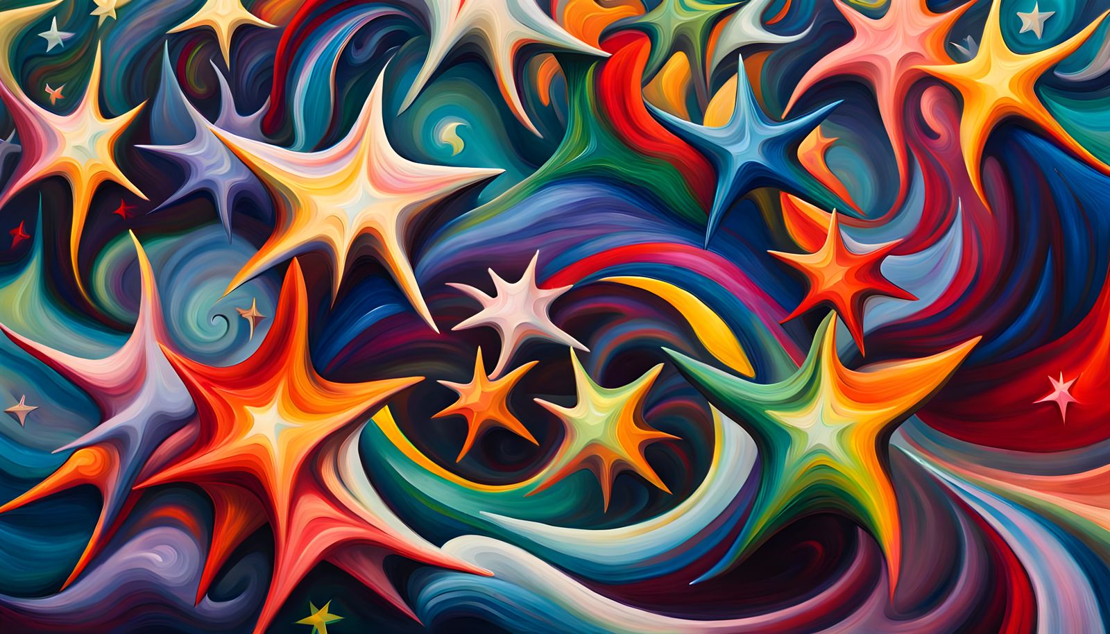 Iridescent Star Cluster Formation as Abstract Oil Painting