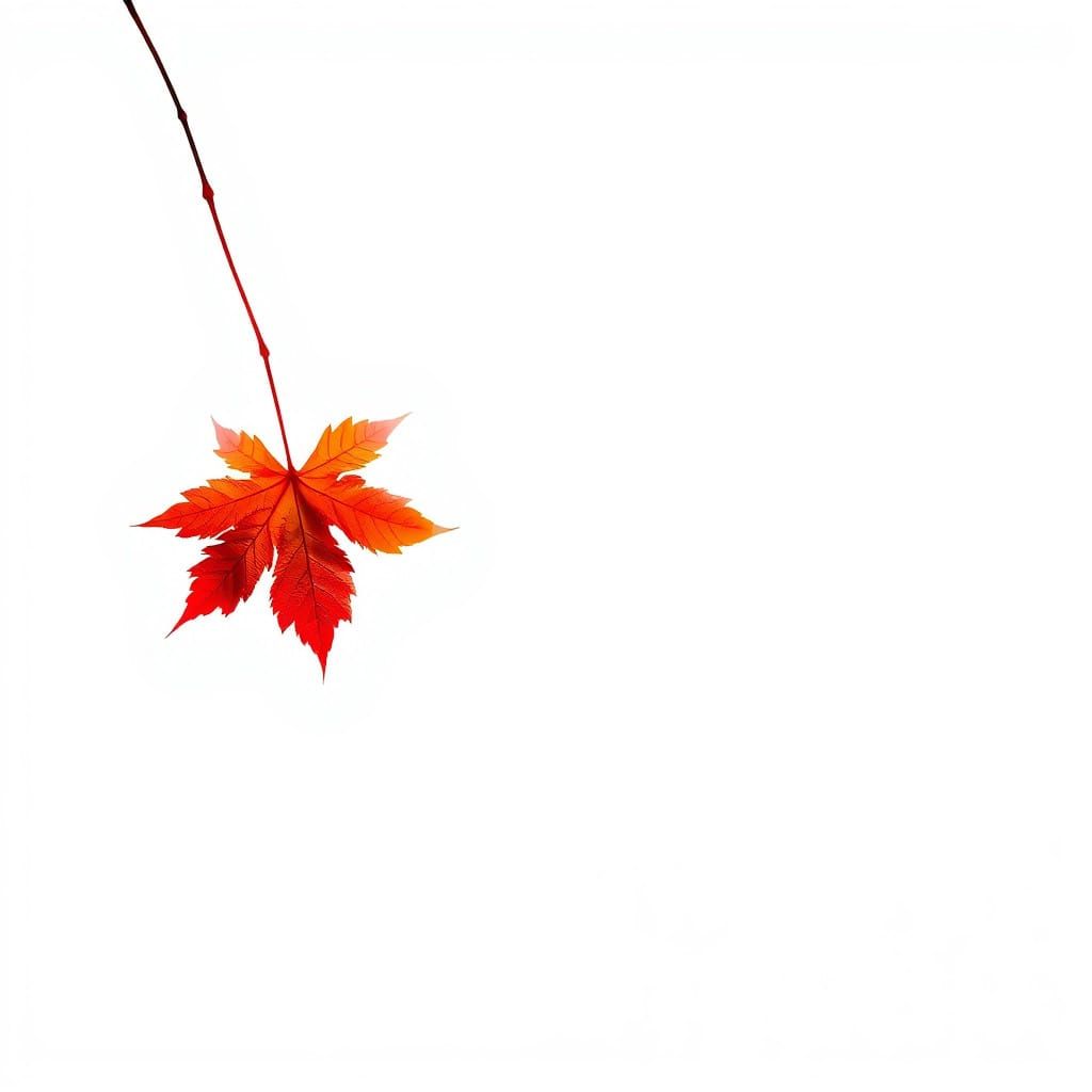 Surreal Red Maple Leaf Falling in Minimalist Doodle Style