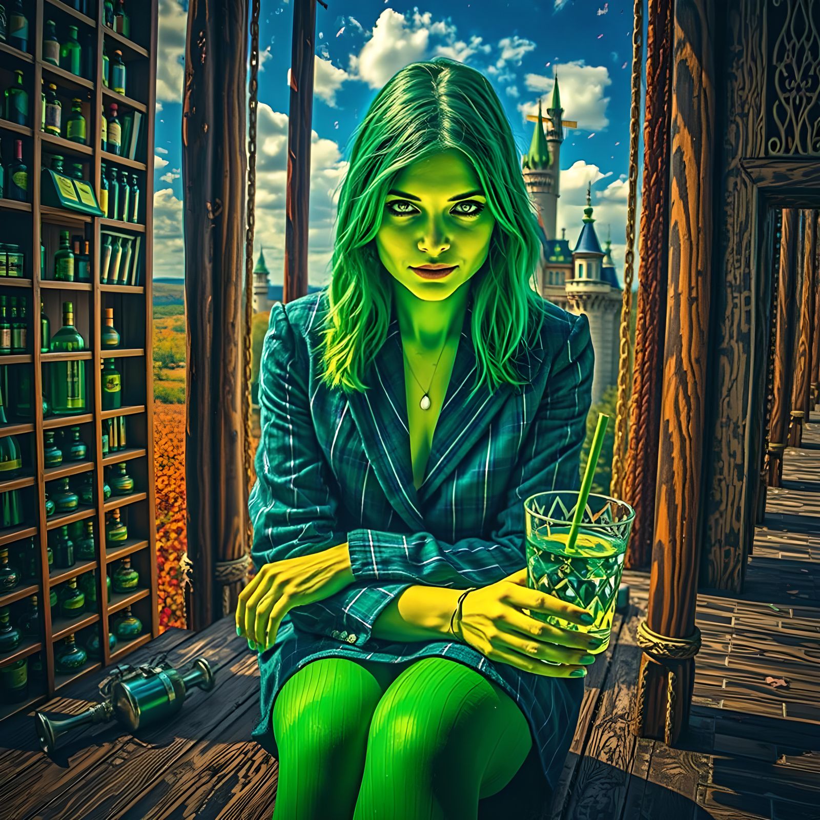 Psychedelic Fantasy Castle with Abstract Art in HDR