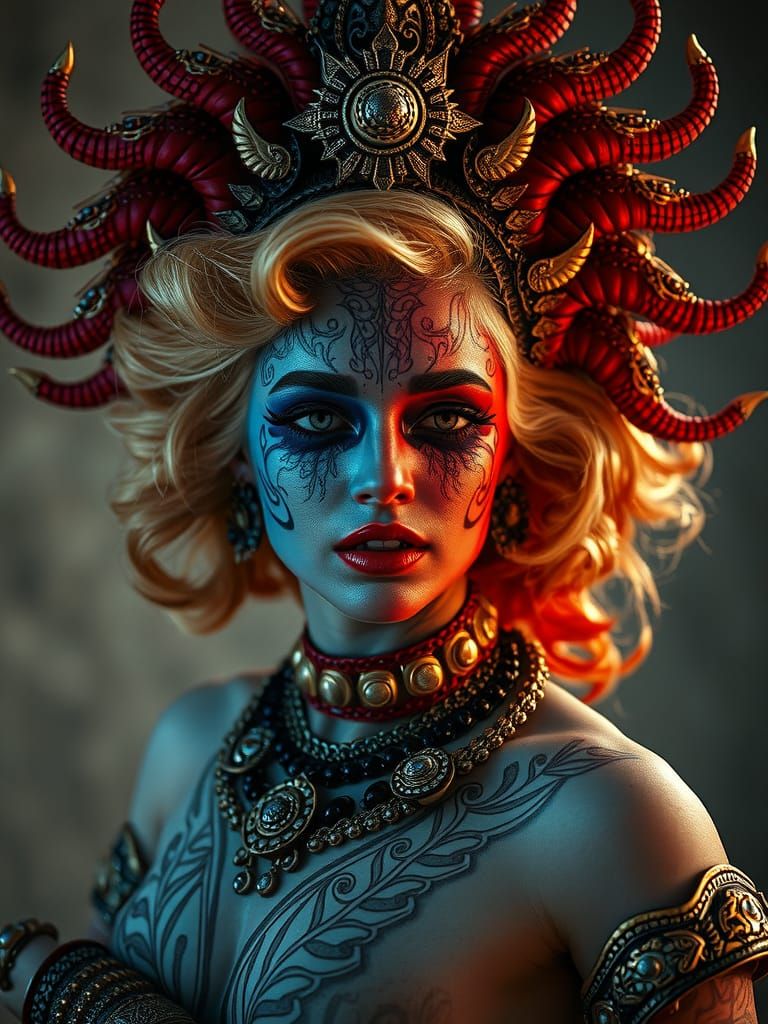 Marilyn Monroe as Nebulae Warrior in Maximalist Bodypaint