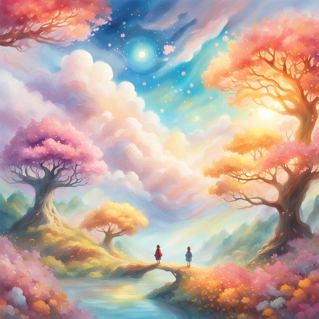 Ethereal Utopia: Vibrant Fantasy Art in Anime Style