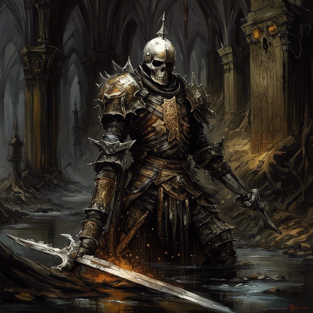 Gothic Skeleton Knight in Dark Fantasy Swamp