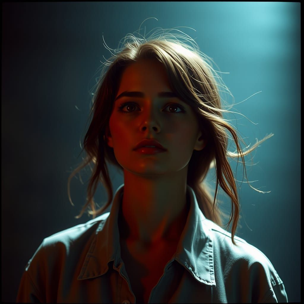 Intense Gaze: Cinematic Portrait of a Young Woman