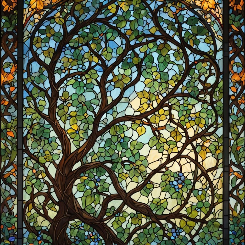 Intricate Stained Glass Window in Watercolor Style