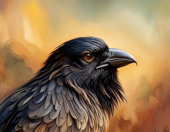 Intricate Crow Portrait with Eastern European Folk Art