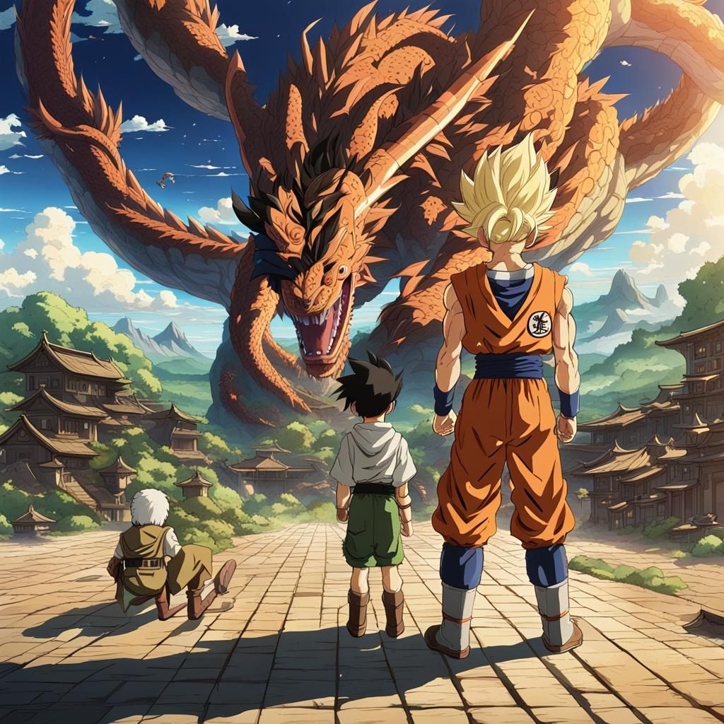 Dragon Ball and Attack on Titan in Ghibli Style