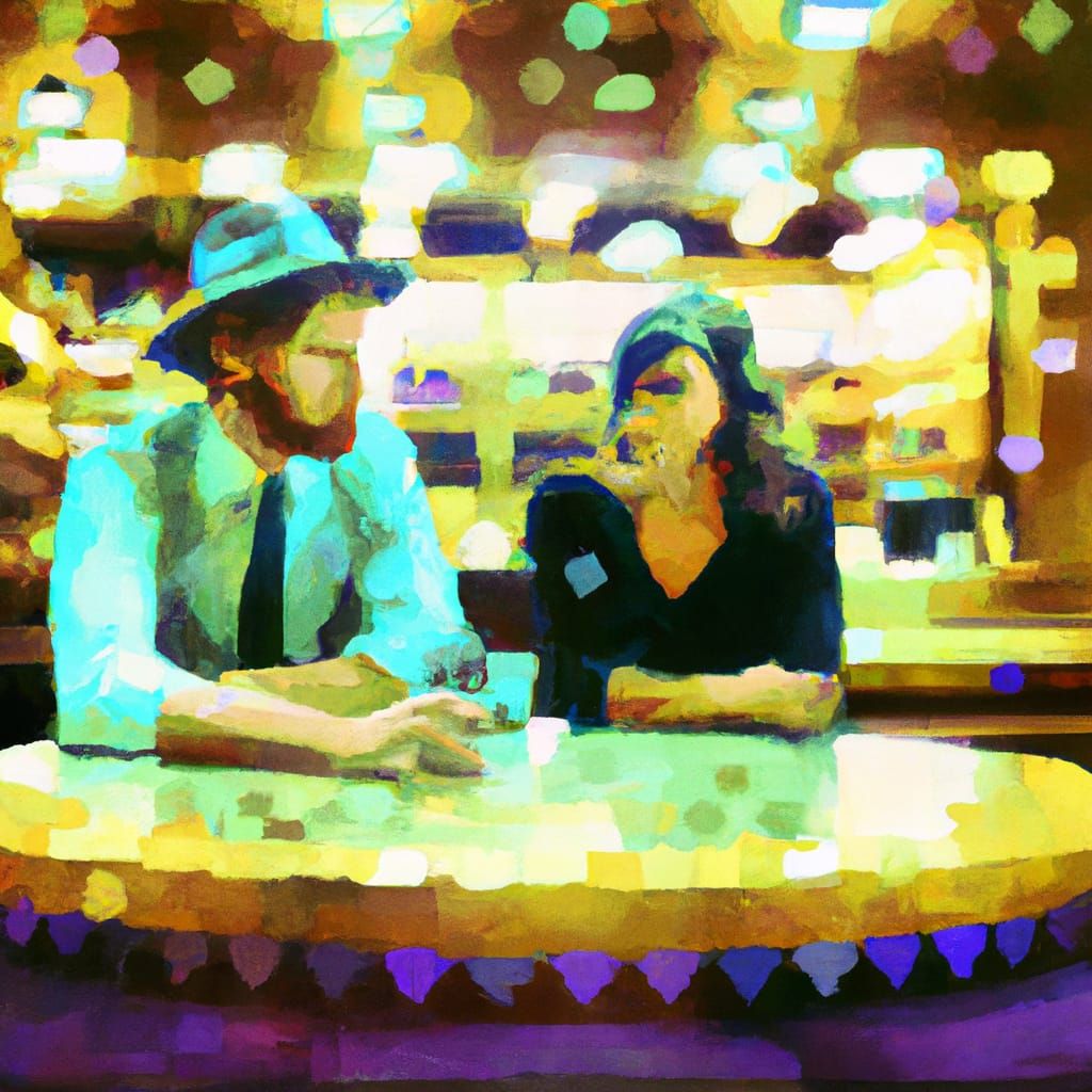 Couple's Night Out at Seedy Western Bar in Cyberpunk Style