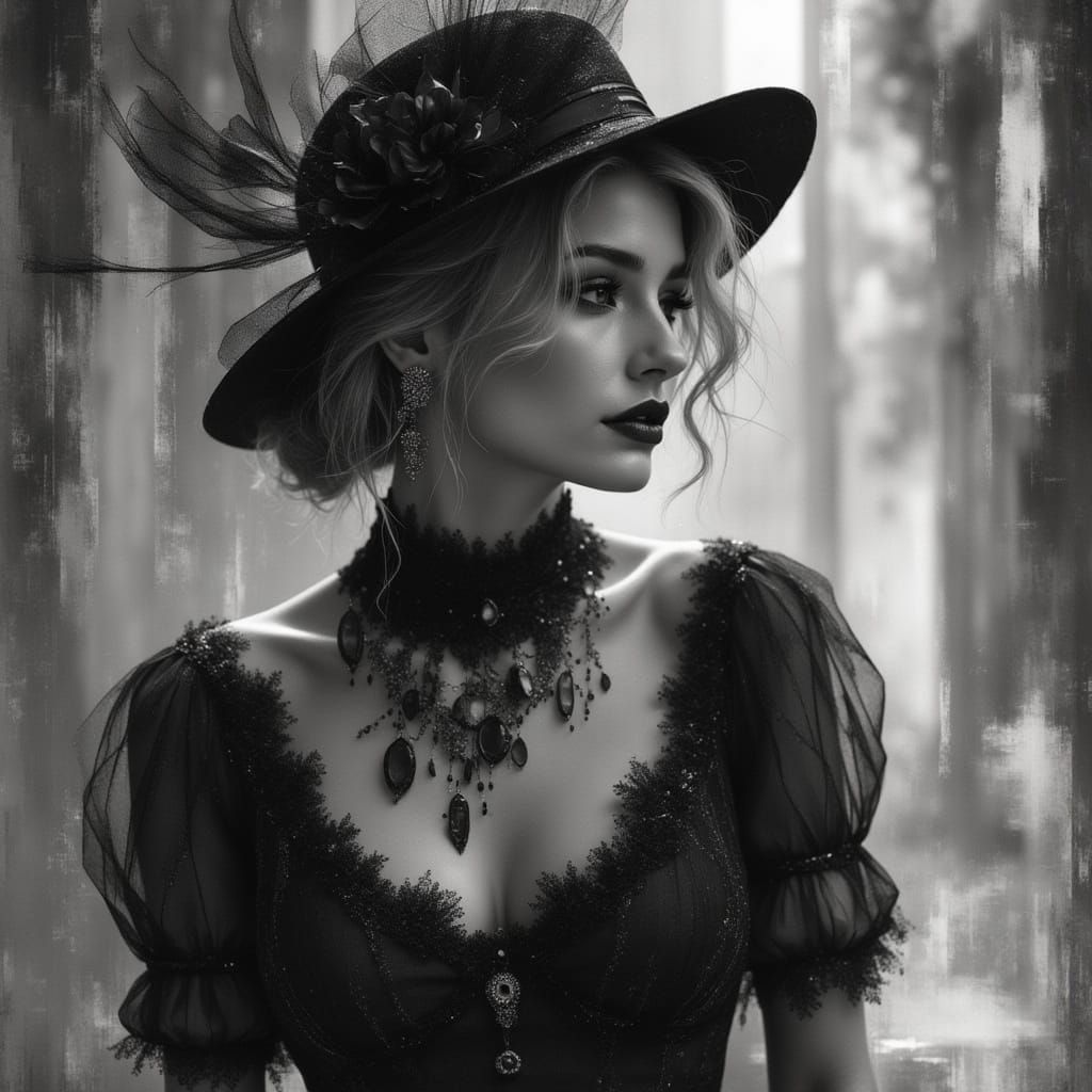 Monochrome Portrait of a Woman in Vintage Style