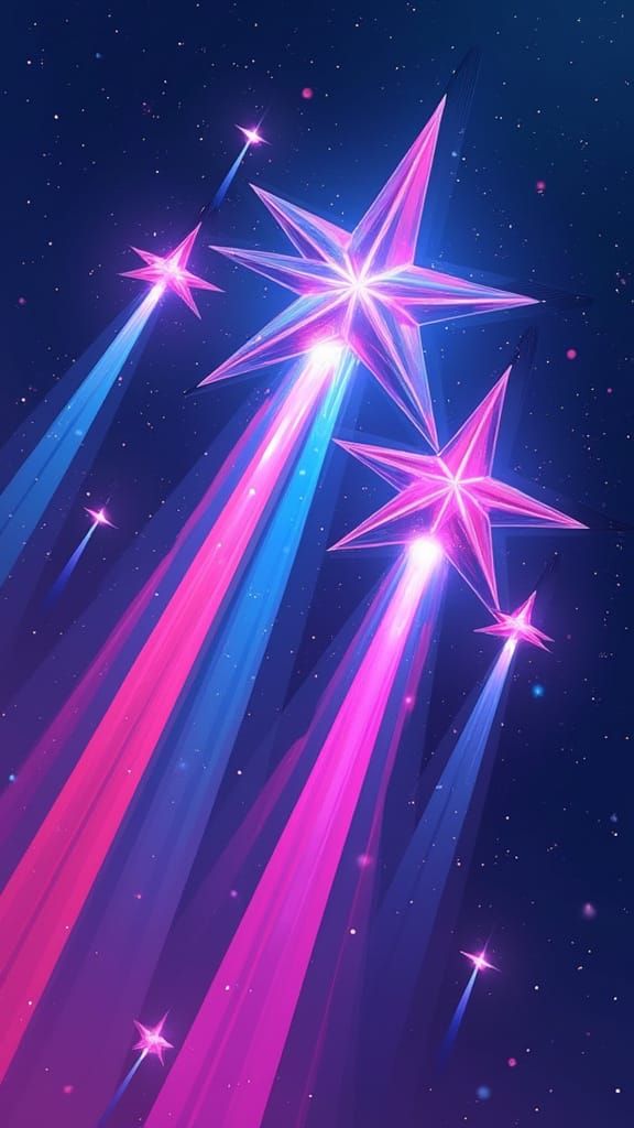 Neon Shooting Stars in Synthwave Cyberpunk Style
