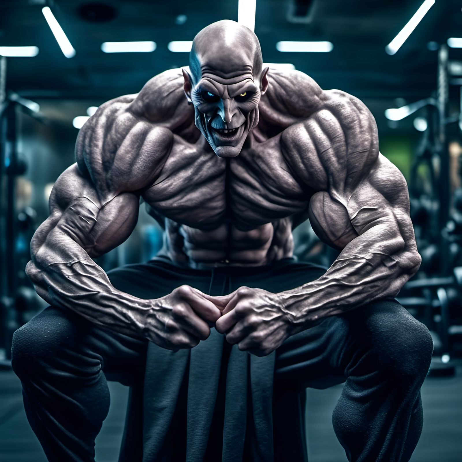 Muscular Lord Voldemort Flexing in a Gym