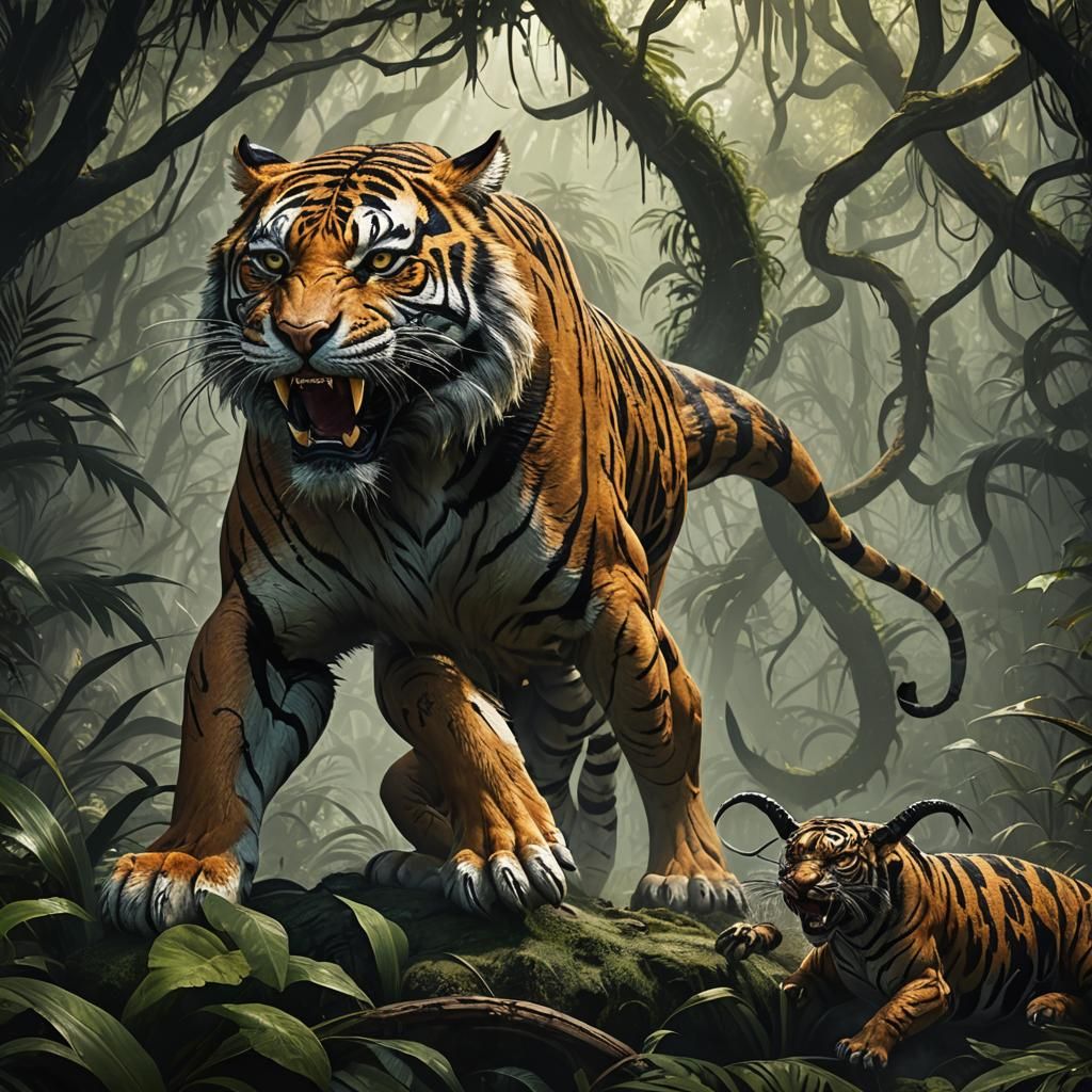 Tiger-Scorpion Hybrid in Ominous Jungle