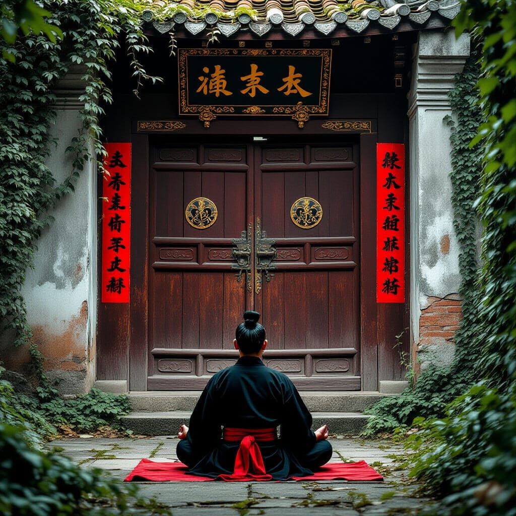 Meditating Thai Man in Abandoned Garden