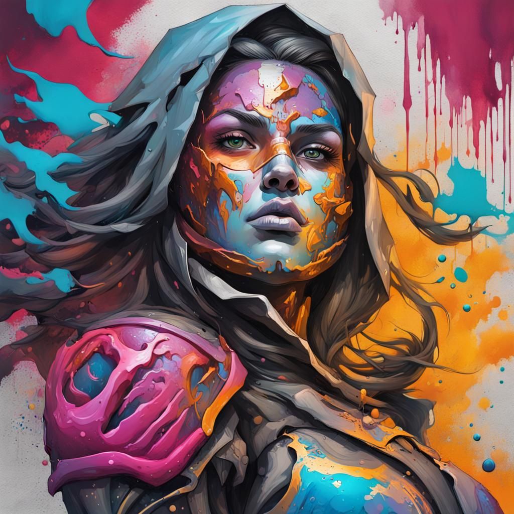 Paladin Woman in Graffiti Splash Art Style