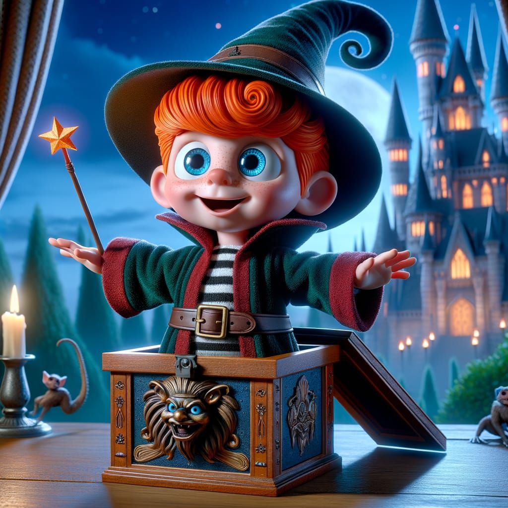 Wizard Boy Pops From Jack-in-the-Box, CGI Cartoon