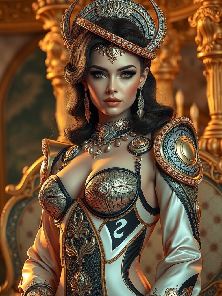 Goddess of Wealth in Retrofuturistic Style